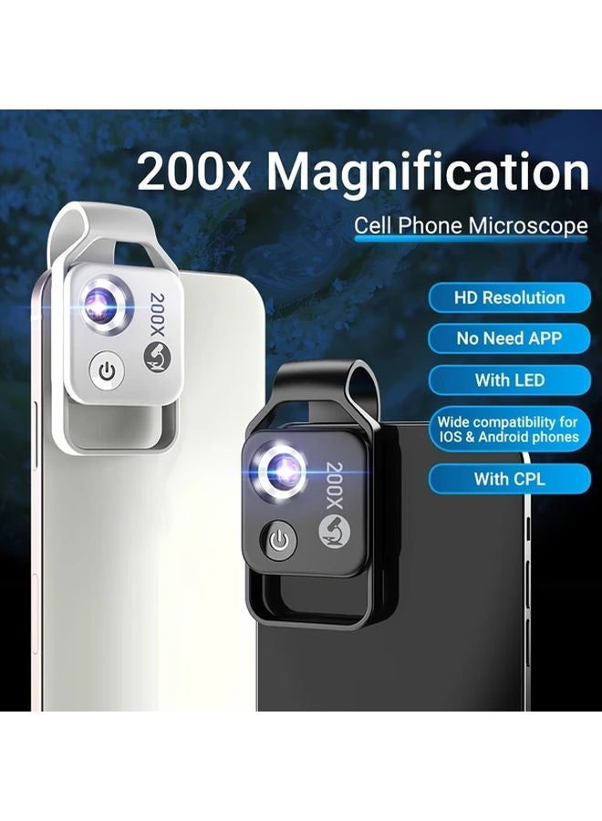 Apexel Black 200X Zoom CPL Mobile LED Fill Light Microscope HD No App Needed - Image 2